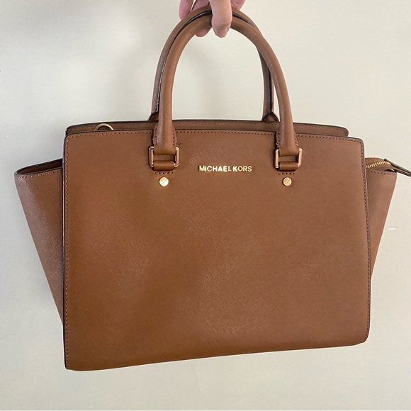Michael Kors Selma Genuine Leather Luggage Satchel in Brown - Picture 1 of 8